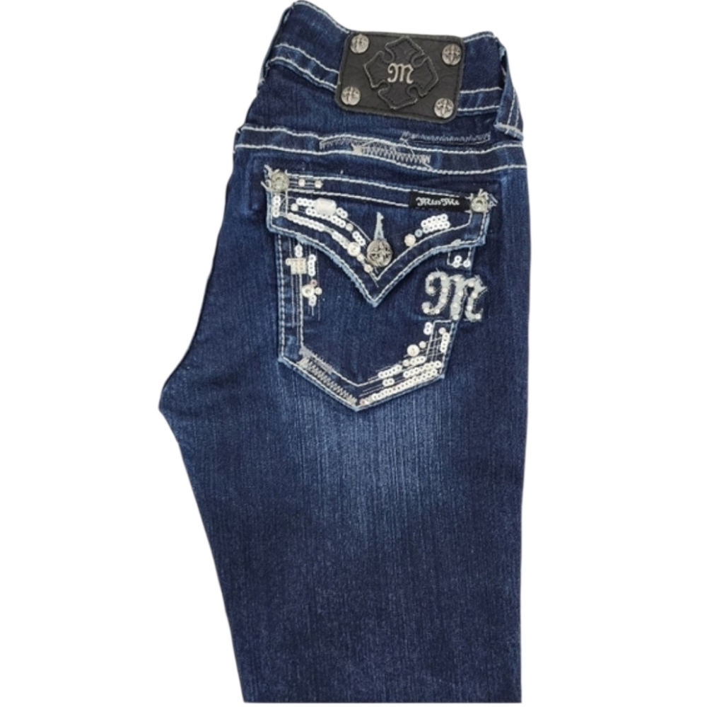 Buckle Miss Me Jeans Boot Cut Low-rise Women's 27 JE5428B3R Rhinestones Sequins